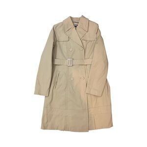DKNY Women Size L Classic Tan Old Money Preppy Neutral Basic Career Trench Coat